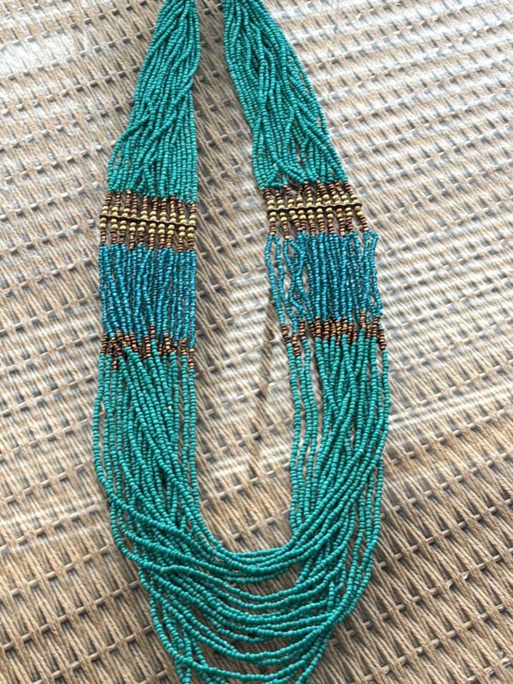 Vintage Handmade Turquoise Multi-Strand Seed Bead Necklace